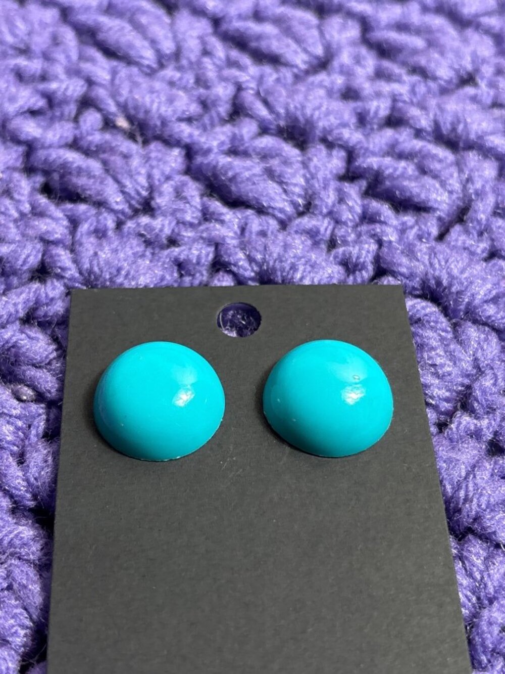 Vintage Teal Plastic Stud Earrings 0.75 inch